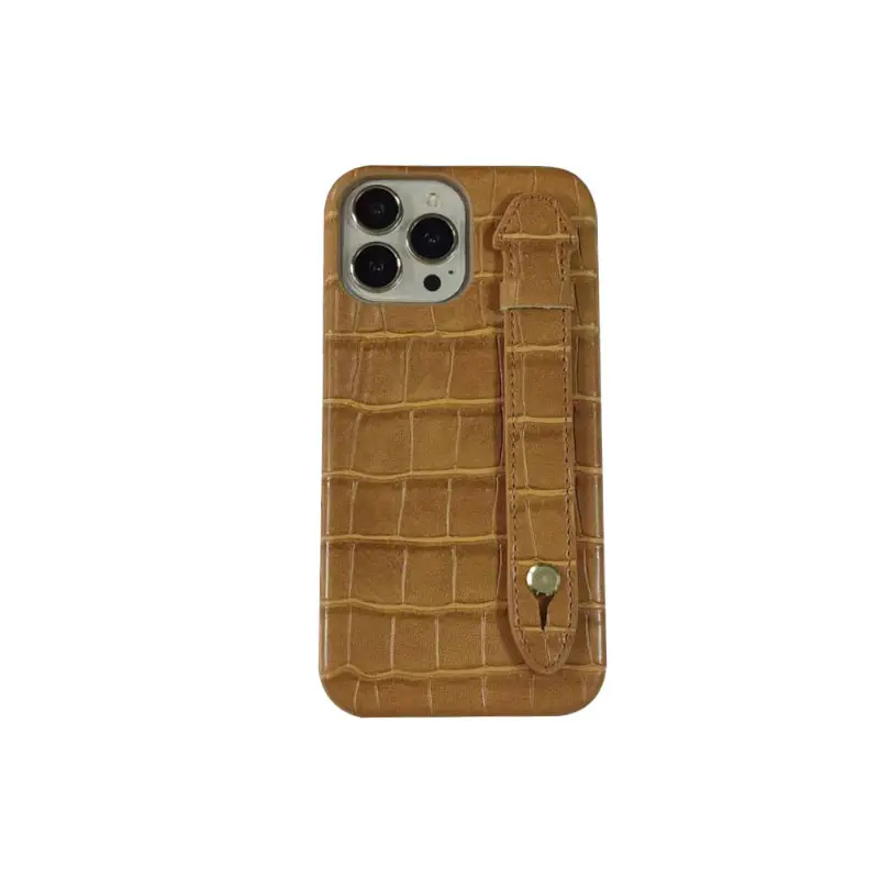 Ins Hot Verkoop Echt Lederen Reliëf Krokodil Patroon Mobiele Telefoon Case Cover Met Handvat Voor Iphone 13