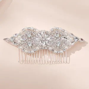 Pettine per capelli sposa sposa in cristallo fiore argento copricapo foglia capelli strass damigella pettini laterali