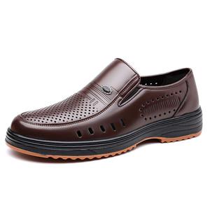 Mocassins en cuir pour hommes, bout rond, à enfiler, semelle extérieure en caoutchouc antidérapante, couleur unie, chaussures décontractées d'été - Product Image 4