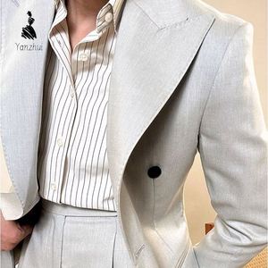 Traje de doble botonadura estilo italiano de fábrica YZ <span class=keywords><strong>para</strong></span> <span class=keywords><strong>hombre</strong></span>, traje formal clásico con solapa <span class=keywords><strong>para</strong></span> negocios - Product Image 4