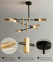 Lustre Sputnik Industriel Moderne en Gros, Style Américain Classique, 6 Lumières, Verre Fumé Gris/Ambre, Suspension pour Chambre à Coucher