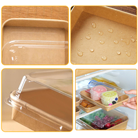 Contenants alimentaires jetables pour plats à emporter, boîtes anti-fuite personnalisées imprimées, plateaux de restauration en papier kraft avec couvercles transparents