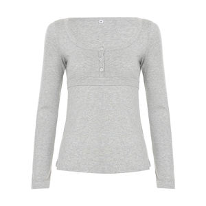 Blusa de Mujer al por Mayor, Cuello Cuadrado, Línea A, Color Sólido, Manga Larga, Cinturón, Botones, Corte Regular, Linda, Tejida, Ecológica - Product Image 5