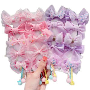 인기 폭발 저렴한 스윗 모던 여아용 헤어핀 10종 세트 패션 컬러풀 패브릭 리본 헤어핀 액세서리 - Product Image 1