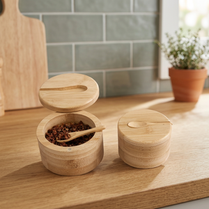 โถเกลือไม้ไผ่รักษ์โลกพร้อมช้อนสำหรับเก็บเครื่องเทศและสมุนไพรในครัว - Product Image 3