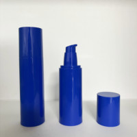 Vente en gros de flacons pompe sans air en plastique bleu de 30 ml, 50 ml, 100 ml, 120 ml pour l'emballage cosmétique