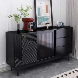 Salon moderne Rangement en bois noir Porte en <span class=keywords><strong>verre</strong></span> Armoire console <span class=keywords><strong>Cuisine</strong></span> Salle à manger Credenza Buffet Buffet - Product Image 1