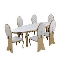 Ensemble de table et chaises rondes en verre doré avec base en acier inoxydable en forme de cage à oiseaux, mobilier de banquet pour hôtel