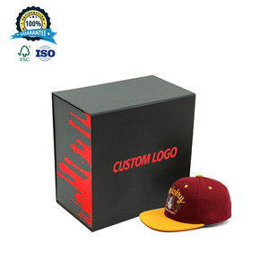 Templat kotak topi kustom beludru bertekstur besar merah 8x8x6 kerajinan hitam kemasan bergelombang untuk topi dan topi - Product Image 1
