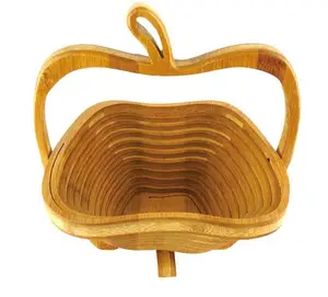 Cesta de madera de bambú para frutas, cesta plegable de bambú para frutas