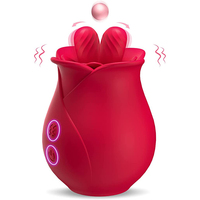 Doppelsprachiger Rosenblüten-Brust- und Vulva-Massager mit vibrierenden, neckenden und leckenden Funktionen – Elektrischer Vibrator für Frauen