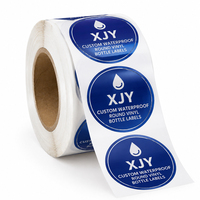 Étiquettes rondes en vinyle imperméables personnalisées XJY, autocollants adhésifs en rouleau avec logo pour l'emballage et la marque des produits