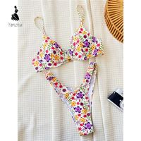 YZ Custom Print Gevoerde Underwire V-Cut Bottom Hoge Taille Tweedelig Dames Braziliaans Bikini Badpak Set