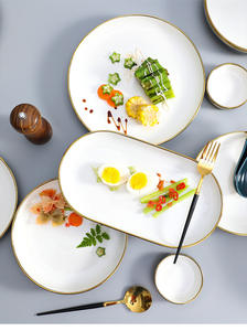 Vaisselle en Porcelaine Fine de Chine, Assiettes en Céramique, Ensemble de Dîner, Style Nordique Bleu Marine et Noir - Product Image 4