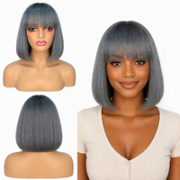 Perruque grise pour femme Frank Hair, densité 350%, coupe pixie courte et droite avec frange, vente en gros, prix usine, 100% cheveux humains