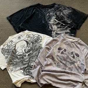 Negro verano gráfico personalizado pantalla impresión Graffiti Streetwear Retro Hip Hop hombres manga corta Camiseta ácido lavado cuello redondo Camiseta - Product Image 2