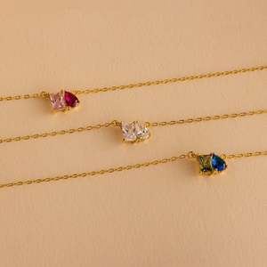Collares de piedra de circón con corte de pera Esmeralda multicolor para mujer, Colgante de Piedra natal doble de acero inoxidable, collar llamativo, joyería