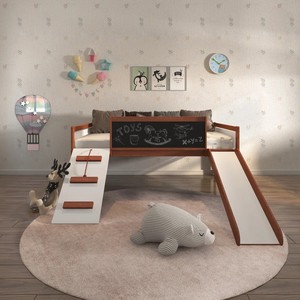 Letto a Casetta sull'Albero per Bambini in Legno Massello, Moderno e Semplice, con Scivolo e Lavagna per Disegnare - Product Image 2