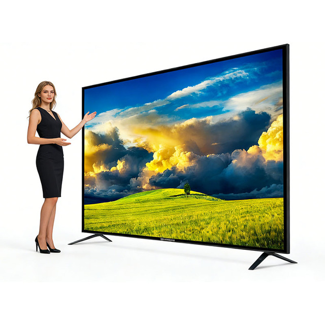 Tempered Glass Smart TV 55-100 Inch Original BOE/CSOT Panel Impact Resistant Commercial LED Television