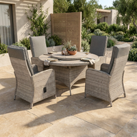 Ensemble de salle à manger de jardin 5 pièces avec chaises inclinables réglables en rotin et table rotative en verre Lazy Susan pour villa, jardin, complexe hôtelier