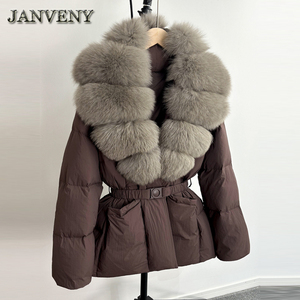 JANVENY Novità Inverno 2024 Piumino da Donna con Vera Pelliccia di Volpe Naturale Spesso Caldo con Cintura 90% Piumino d'Anatra Bianca Parka <span class=keywords><strong>Impermeabile</strong></span> - Product Image 2