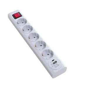 OEM EU Standard 5 Outlet Power Strip with USB Ports Type C Outlet Sockets with 1.5M Extension Cord Electrical Switch Power Strip