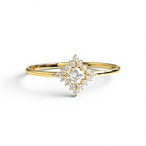 แหวนเพชรทรงกลมเจ้าหญิงชุบทอง 18K 14K หรูหรา ประดับเพชรทรงกลมเจียระไนแบบบริลเลียนท์ เพชรเลี้ยงในห้องปฏิบัติการ ดีไซน์รูปดาวกระจาย สไตล์อาร์ตเดโค สำหรับงานหมั้น - Product Image 1