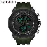 Jam Tangan Pria SANDA 6012 Digital Analog Tali Silikon Multifungsi Sport Watch Dual Time Alarm Stopwatch Tahan Air Kalender