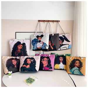 2026 Customized Patterns Women's Printed Large-Capacity Canvas Shoulder Bag Zipper Closure Handbag and Shopping Tote Bag
