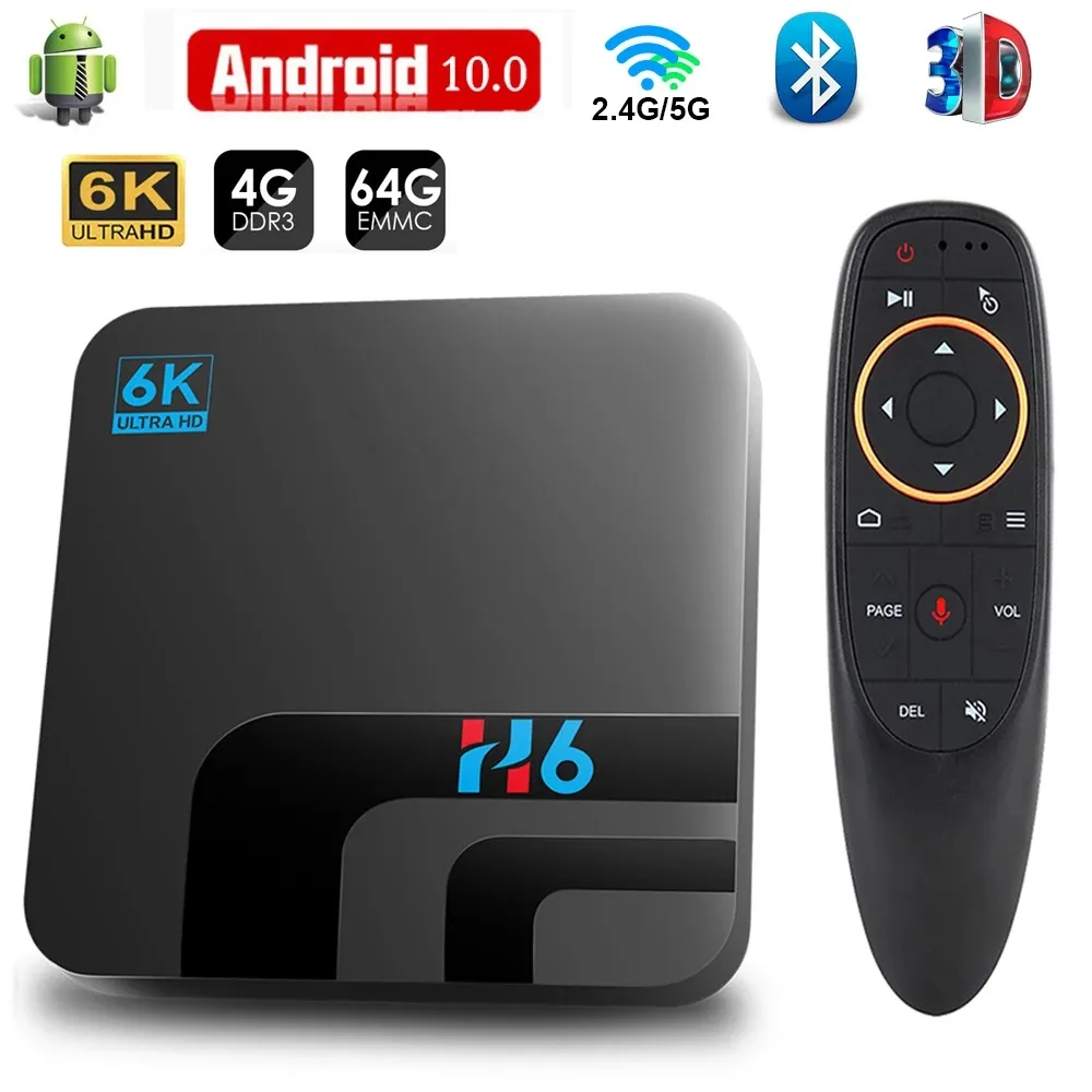 Smart Tv Box H96 Max Dvbt2 boîtier Tv sans fil 6k Quad-Core pour Android 10.0 intégré 4K HDR Wifi 2.4/ 5G Set Top Tv Box