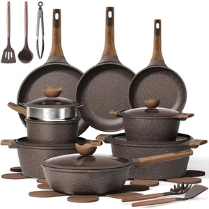 Geling nhà máy tùy chỉnh 26 cái không dính nhôm nhà bếp <span class=keywords><strong>Cookware</strong></span> sets bán buôn Nâu cảm ứng nấu ăn chậu và chảo Bộ - Product Image 1