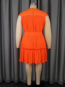 Vestido Casual <span class=keywords><strong>de</strong></span> Verano para Mujer, Talla Grande, Holgado, <span class=keywords><strong>de</strong></span> Gasa <span class=keywords><strong>Naranja</strong></span>, con Cinturón y Adornos <span class=keywords><strong>de</strong></span> Cuentas, Manga Corta - Product Image 6