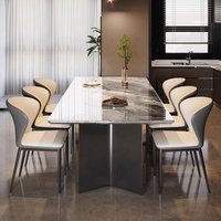 Meja Makan Premium Rock Slab - Meja Efek Marmer Minimalis Modern untuk Ruang Makan Rumah Kontemporer