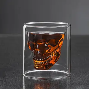 Copo de vidro de uísque para vinho de paredes duplas, copo de esqueleto de borosilicato alto resistente ao calor, feito bem, presente engraçado para festa