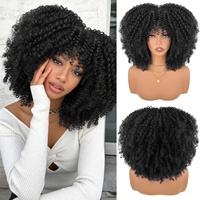 Vente en gros usine de perruques afro européennes et américaines, petites boucles africaines, cheveux courts et volumineux, ondulations lâches, en fibre haute température, fabriquées à la machine