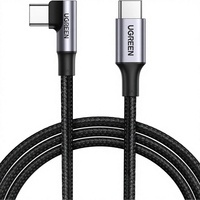 Kabel Data USB-C UGREEN US334 Pengisian Cepat Sudut Kanan 90 Derajat Tipe A ke Tipe C dengan Selubung Nilon untuk Power Bank