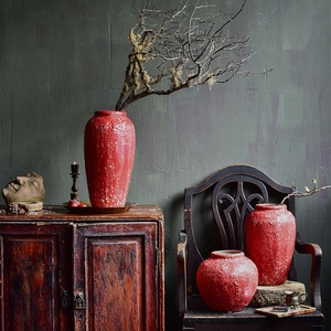 Bixuan Bình Màu Đỏ Retro Đau Khổ Jar Gốm Độc Đáo Bong Bóng Trang Trí Nội Thất Art Bình Sứ Bảng Centerpieces Thiết Lập Của 3 - Product Image 1