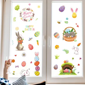 Pegatinas coloridas para decoración de ventanas del hogar para niños, pegatinas estáticas de conejo de Pascua