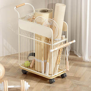 Removable <b>Rolling</b> Sports Equipment Storage Rack with Wheels, Metal Wire Yoga <b>Mat</b> Organizer Floor Trolley Shelf for Home, Gym - Product Image 4