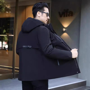 <span class=keywords><strong>Parka</strong></span> Corto da Uomo con Fodera Rimovibile in Pelliccia di Visone Blu e Coniglio, Design Monopezzo in Pelle di Cuoio - Product Image 3