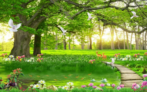 <span class=keywords><strong>Papier</strong></span> peint mural personnalisé en tissu imperméable, style rétro, paysage tropical jungle avec plantes et oiseaux, décoration murale intérieure pour salles à manger - Product Image 2