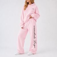Ensemble survêtement deux pièces streetwear pour femme : sweat à capuche imprimé 100 % coton coupe oversize et pantalon de jogging décontracté à jambes larges avec logo personnalisé