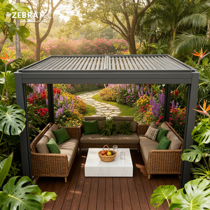 Louvered Pergola Full Aluminum Frame and Adjustable Roof Integrated Strip <strong>Lights</strong> <strong>for</strong> Outdoor Patio Gray Hardtop <strong>Gazebo</strong> Pergola - Product Image 1
