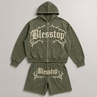 Ensemble sweat à capuche zippé et short taille élastique Blesstop, imprimé bouffant surdimensionné, survêtement gothique vintage pour streetwear décontracté