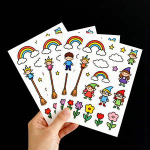 Feuille d'autocollants décoratifs personnalisés en vinyle transparent imperméable, découpés à la forme, style dessin animé, pour papeterie <span class=keywords><strong>coréenne</strong></span> - Product Image 2