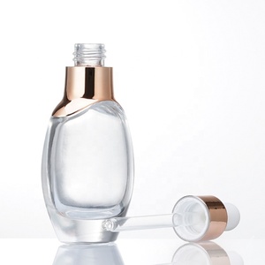 Chai Nhỏ Giọt Tinh Dầu Thủy Tinh Thiết Kế Mới 30Ml Bao Bì Huyết Thanh Chăm Sóc Da Trong Suốt Hình Bầu Dục Kèm Ống Nhỏ Giọt Vàng Kim Loại - Product Image 4