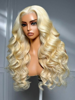 Perruque en cheveux humains Lace Front 13*4, densité 180%, couleur blonde 613, Remy vierge brésilienne, ondulée, longue, pour tissage en dentelle