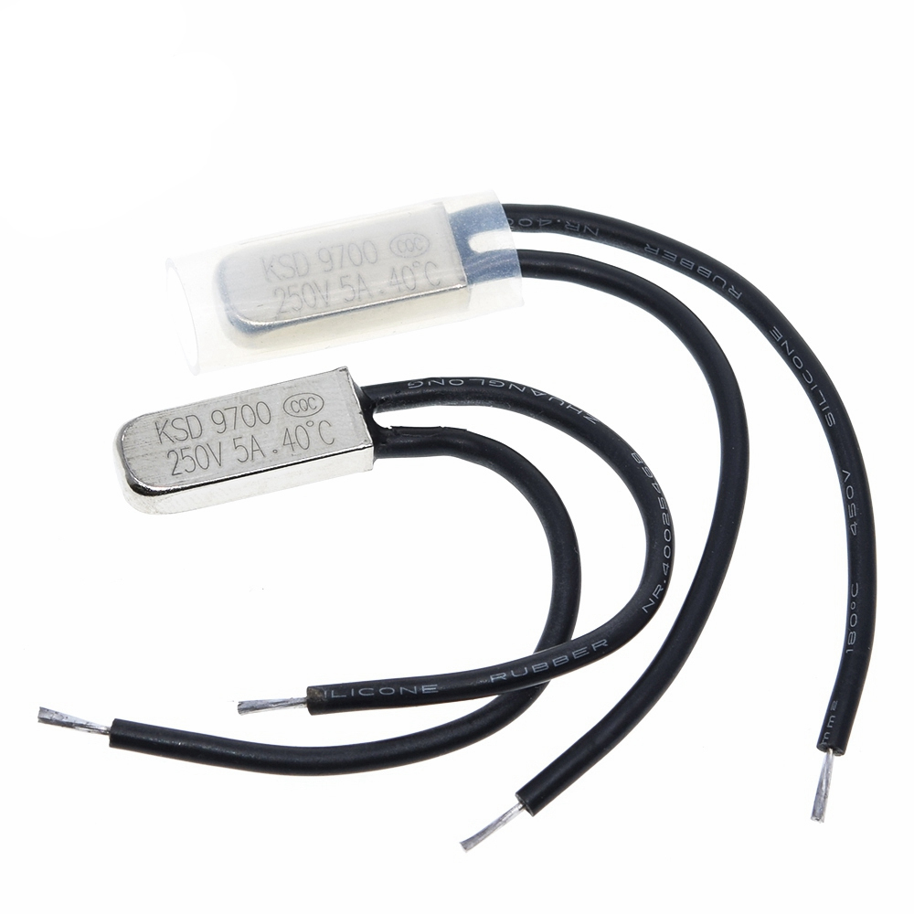Interrupteur Thermique KSD9700 - Lot De 2 Pièces - 250V 5A NC (Normalement Fermé) - Plage 40°C à 150°C - Sonde Plastique, Haute Sensibilité - 2