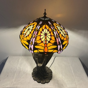 LongHuiJing European Dragonfly Stained Glass LED Lampshade <b>Table</b> <b>Lamp</b> Flexible Simple Angel <b>Base</b> for Living Room Art Decoration - Product Image 5