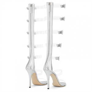 <span class=keywords><strong>Bottes</strong></span> <span class=keywords><strong>transparentes</strong></span> en PVC sur mesure Xinzirain pour femmes, grandes tailles, sandales à talons aiguilles argentées, <span class=keywords><strong>bottes</strong></span> romaines pour femmes, hauteur genou - Product Image 4